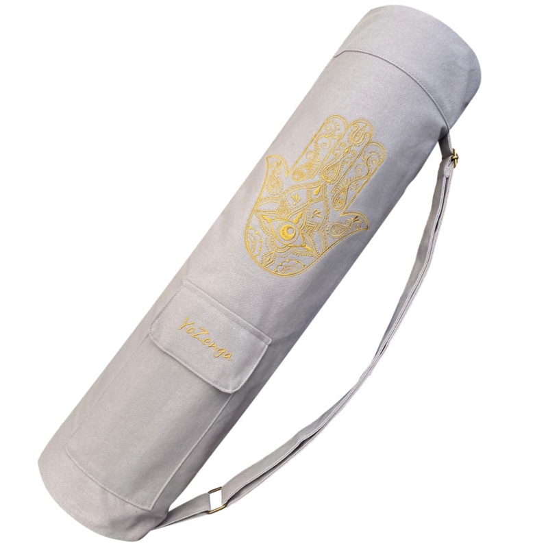 YoZenga kokertas Hamsa Bright Beige, compacte yoga tas met rits voor mat & essentials