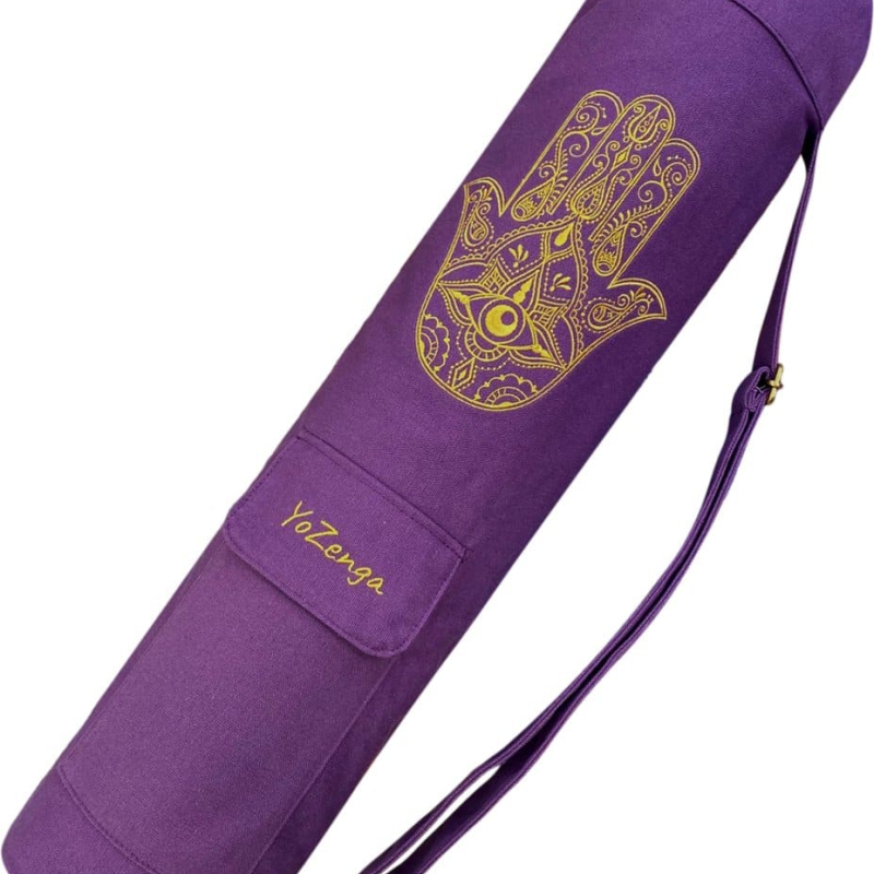 YoZenga kokertas Hamsa Deep Purple, compacte yoga tas met rits voor mat & essentials