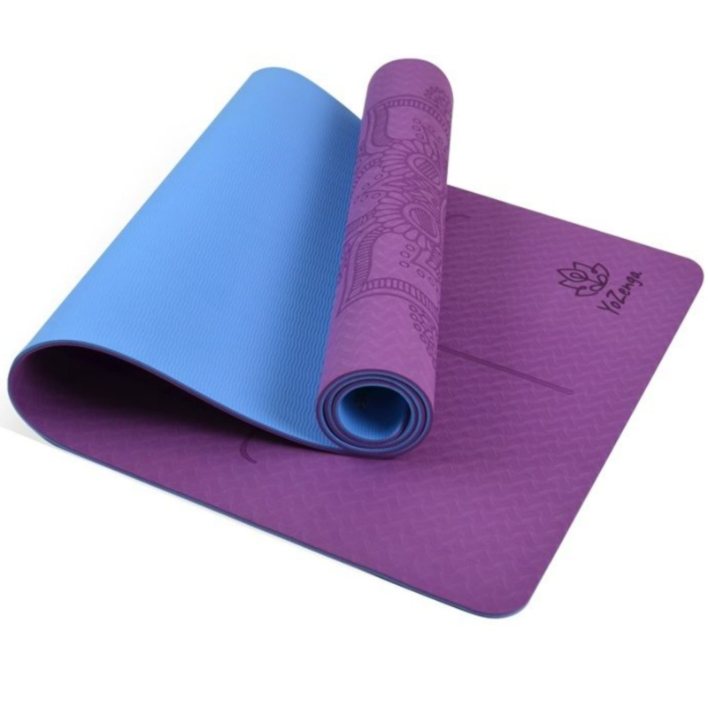 YoZenga Premium Yogamat – Mandala Flower Violet Purple | Blue – Inclusief Draagriem